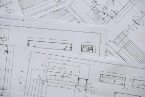 Overhead shot of architectural drawings.